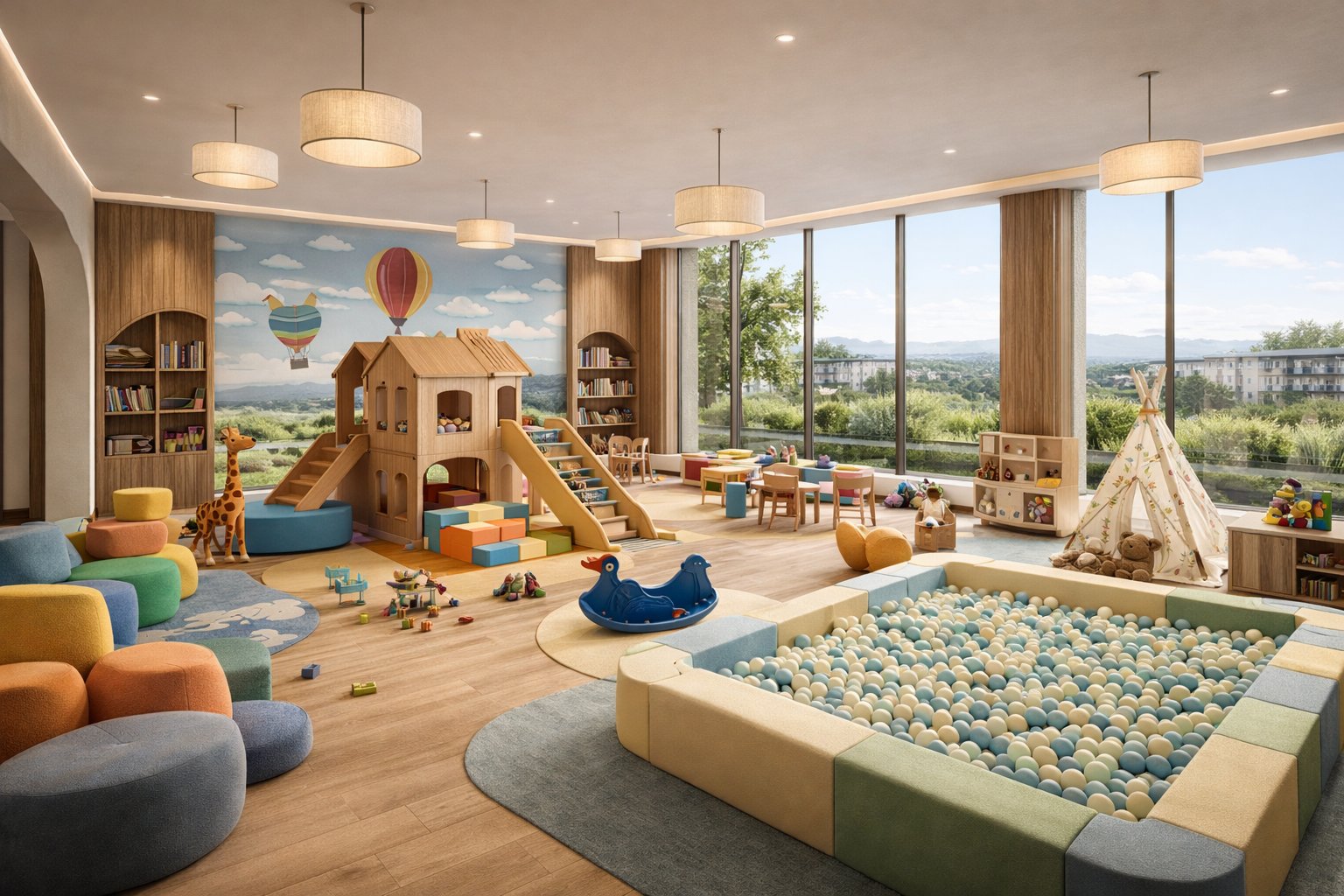 Apartment children's playroom kids area Nairobi Kenya — colourful play equipment, natural light, safe design by Aalis Studios