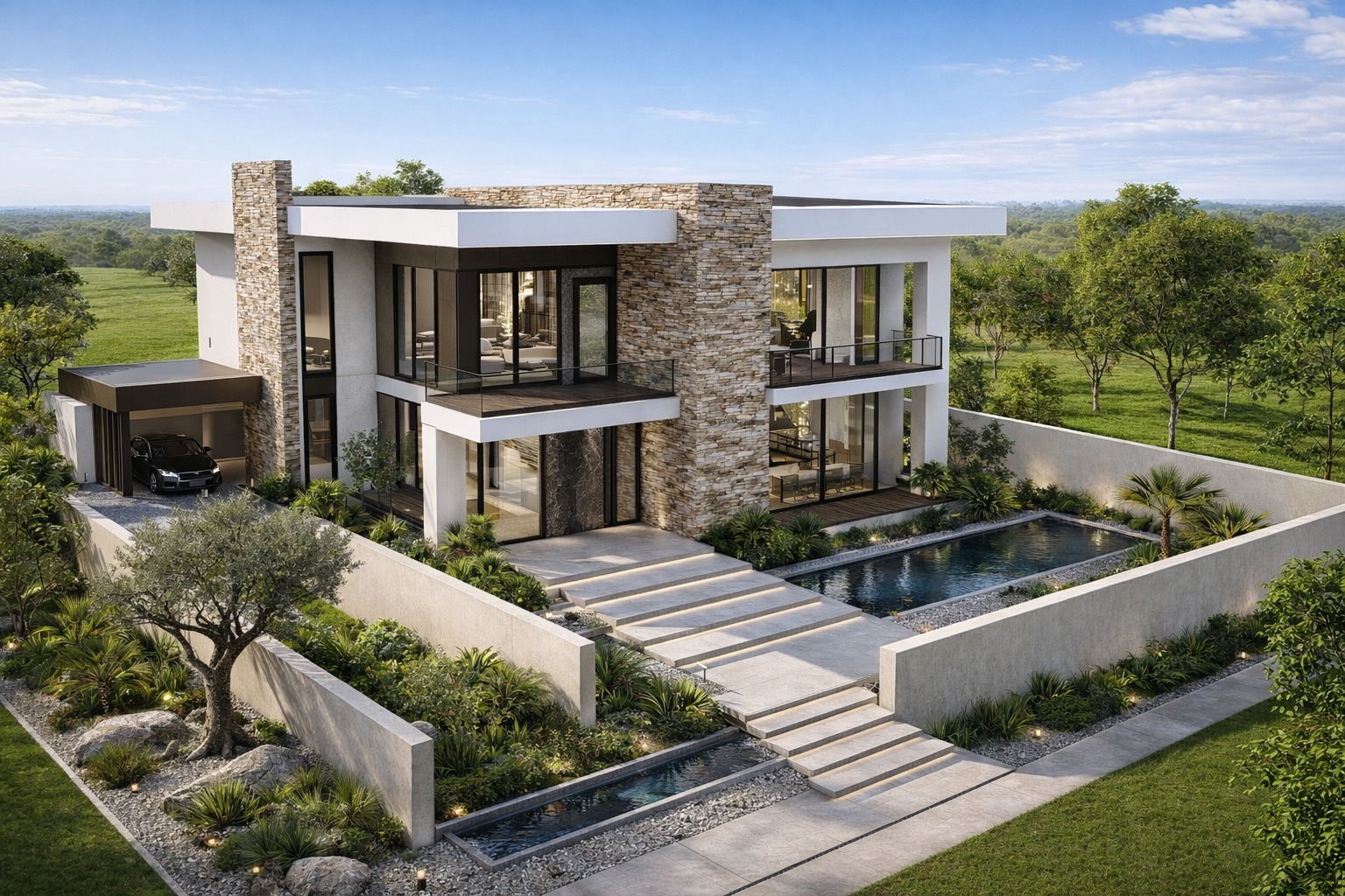 Aerial view of luxury villa with pool and landscaped gardens — Aalis Studios Kenya