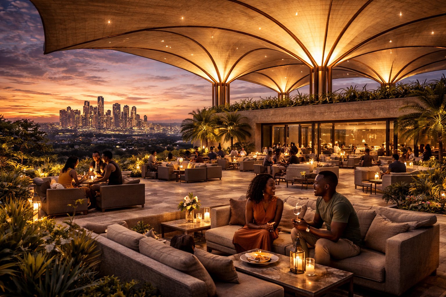 Rooftop terrace with Nairobi city view — Aalis Studios luxury design