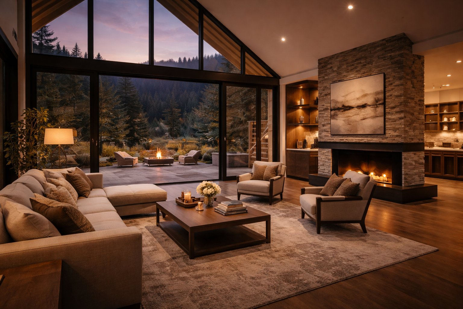 Kaskazi Retreat master bedroom — floor-to-ceiling glass, private terrace, forest and sky view