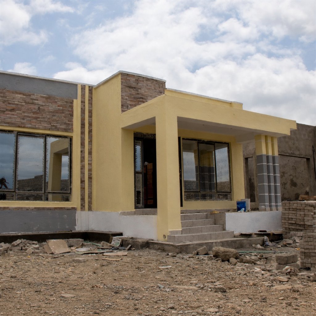 Aerial drone view of Twinfalls City construction site with near-complete bungalows, Malaa Machakos