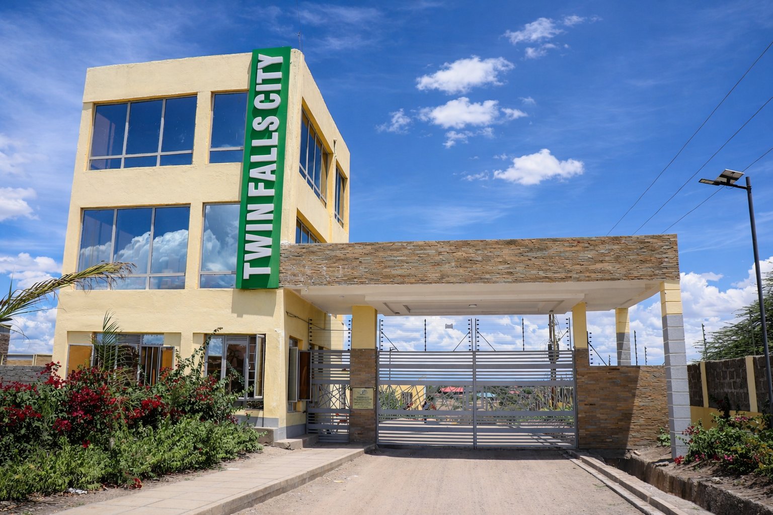Twinfalls City entrance gate and commercial tower on Kangundo Road, Malaa, Machakos County, Kenya